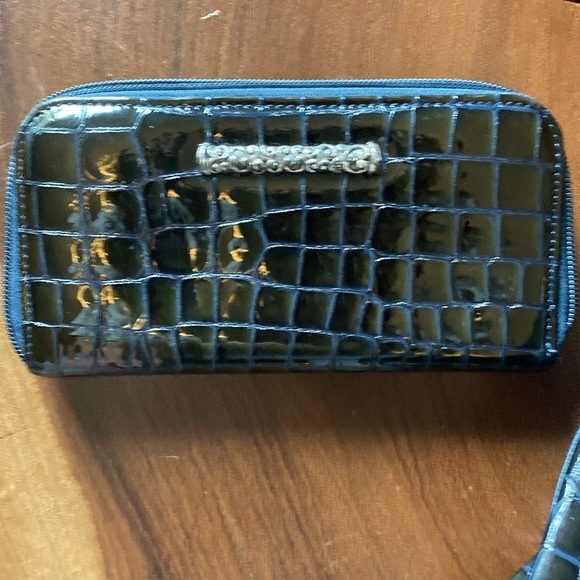 Brighton CHER Croc Patent Leather Black Shoulder Bag AND matching Wallet - Picture 2 of 15